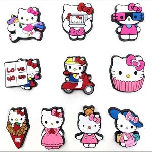🆕 10PCS Hello Kitty Kawaii Style Shoes Decoration Charms For Clogs Sanda…